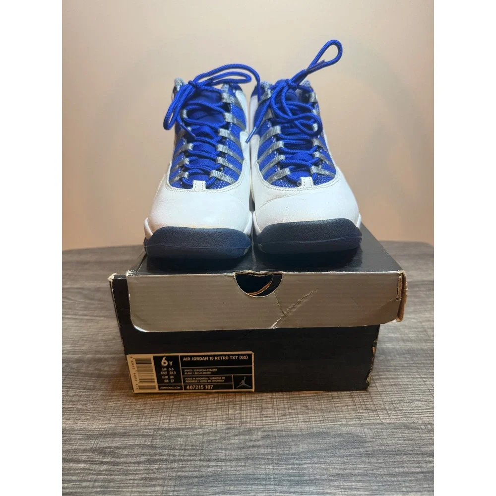 Air Jordan 10 Retro TXT GS Old Royal White Blue Sneakers 487215-107 Kids 6Y